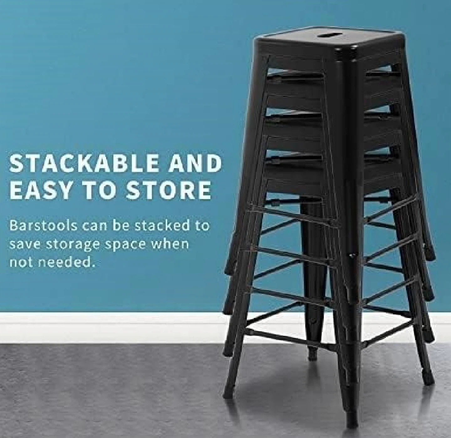 30” Metal Bar Stools, Set of 5, Black - photo 2