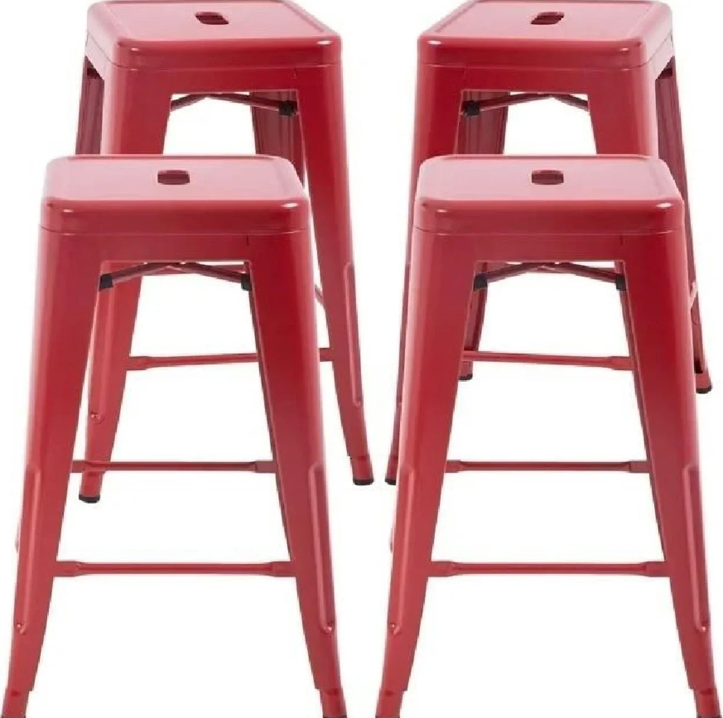 30” Metal Bar Stools, Set of 4, Red
