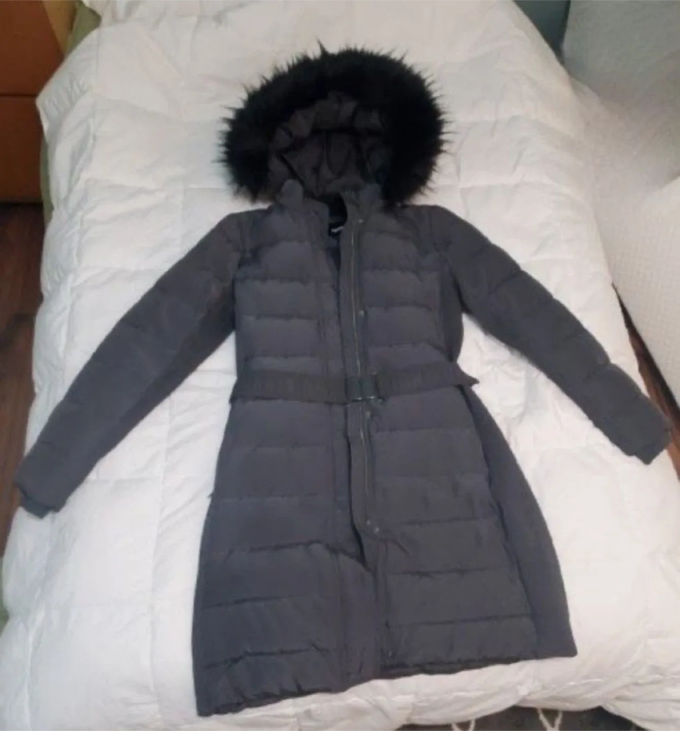 Express Black Down Puffer Coat with Fur Hood