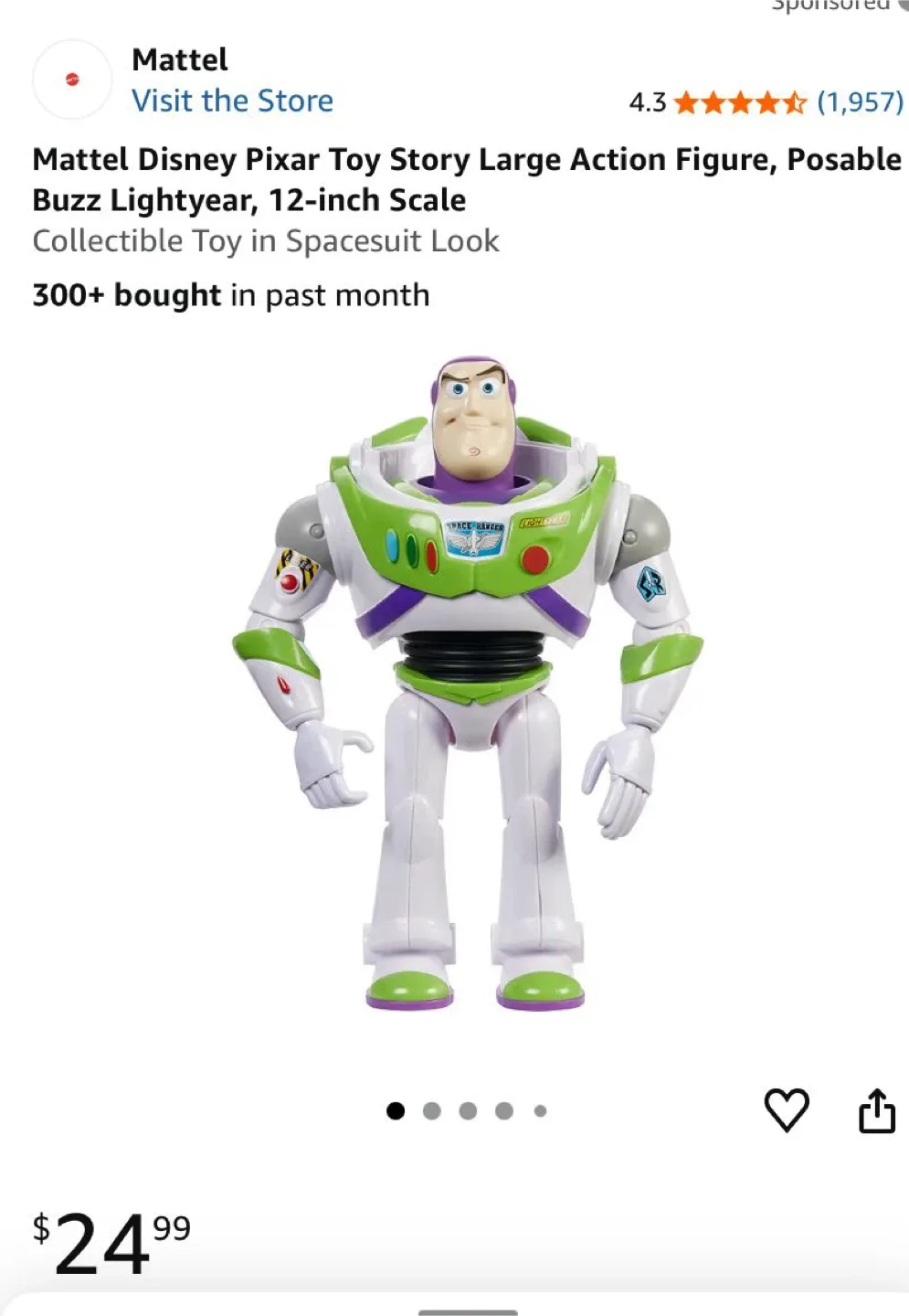 Mattel Disney Pixar Buzz Lightyear 12-inch Action Figure