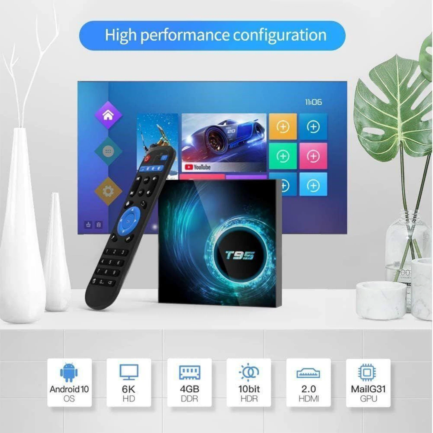 T95 Android 10.0 TV Box - 4GB RAM, 32GB Storage