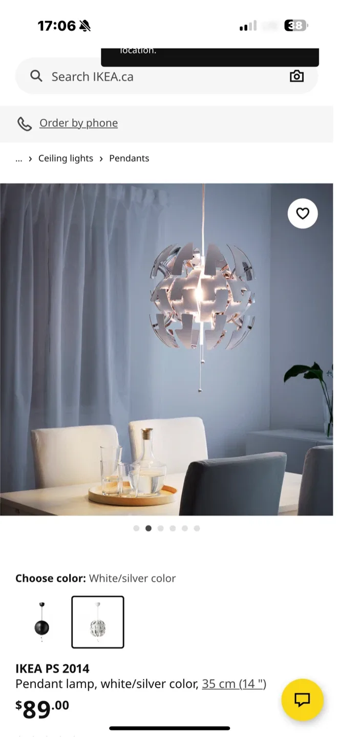 IKEA PS 2014 Pendant Lamp, White/Silver - New in Box! image indicator(3)