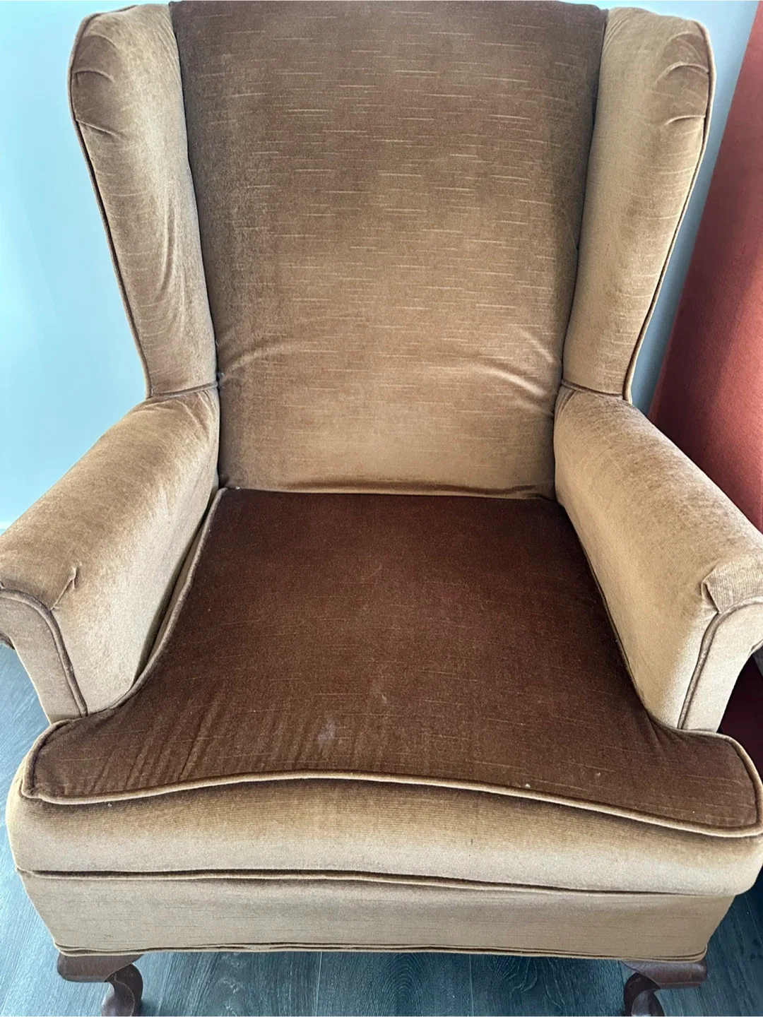 Brown Velvet Wingback Armchair