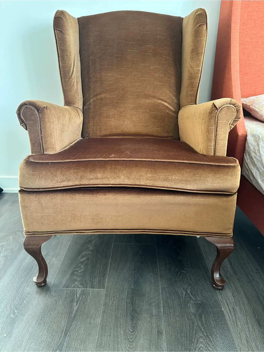 Brown Velvet Wingback Armchair - photo 3
