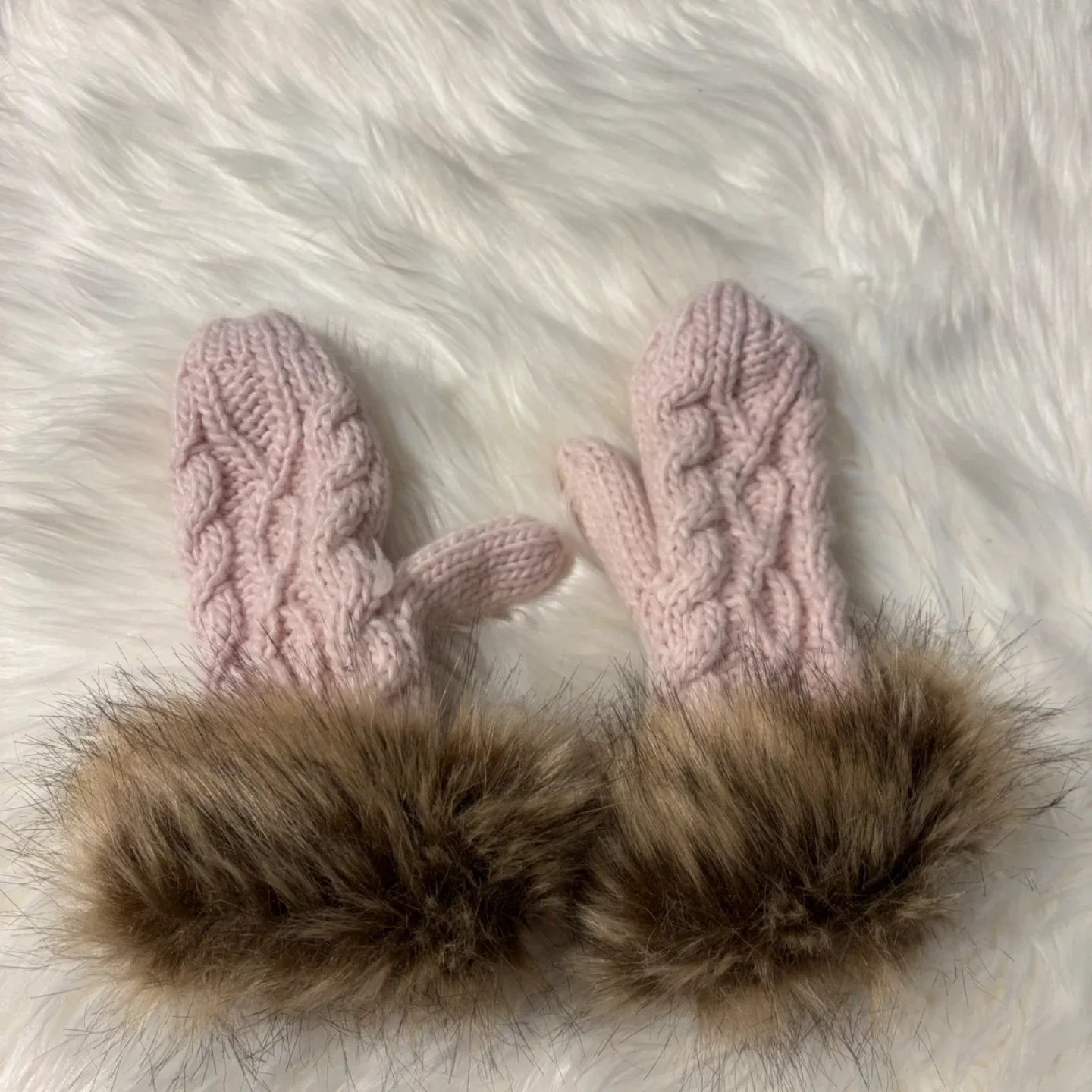 Pink Mittens with Faux Fur Cuff