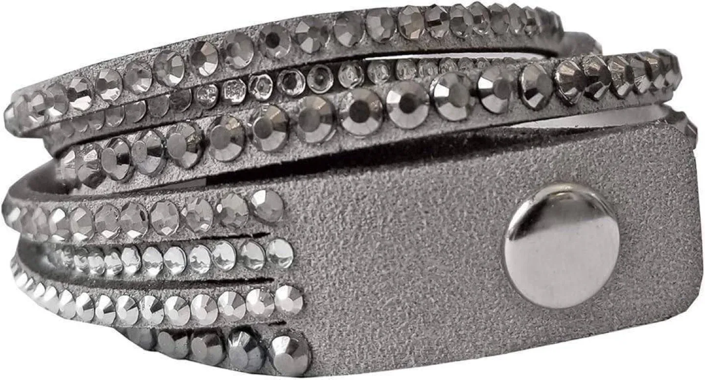 Grey Leather Wrap Bracelet with Crystals, Swarovski image indicator(4)