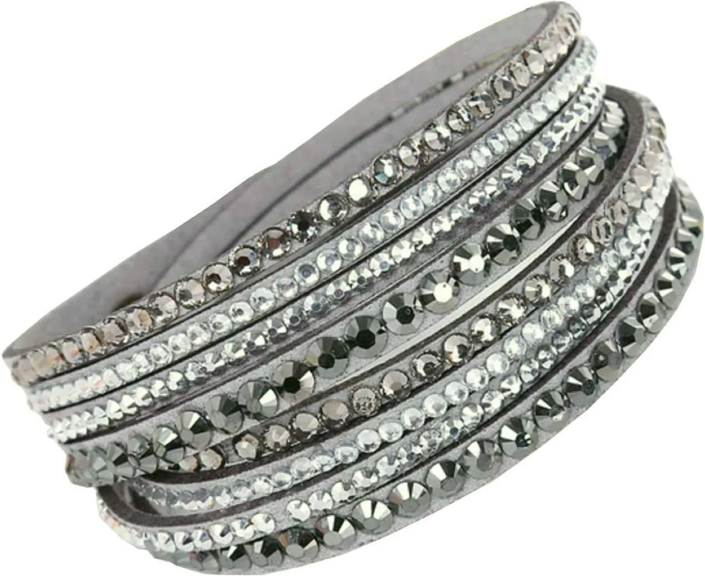 Grey Leather Wrap Bracelet with Crystals, Swarovski image indicator(3)