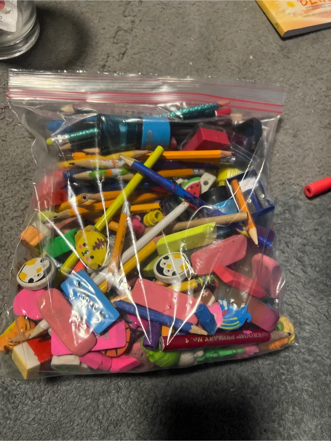 Bag of Pencils and Erasers