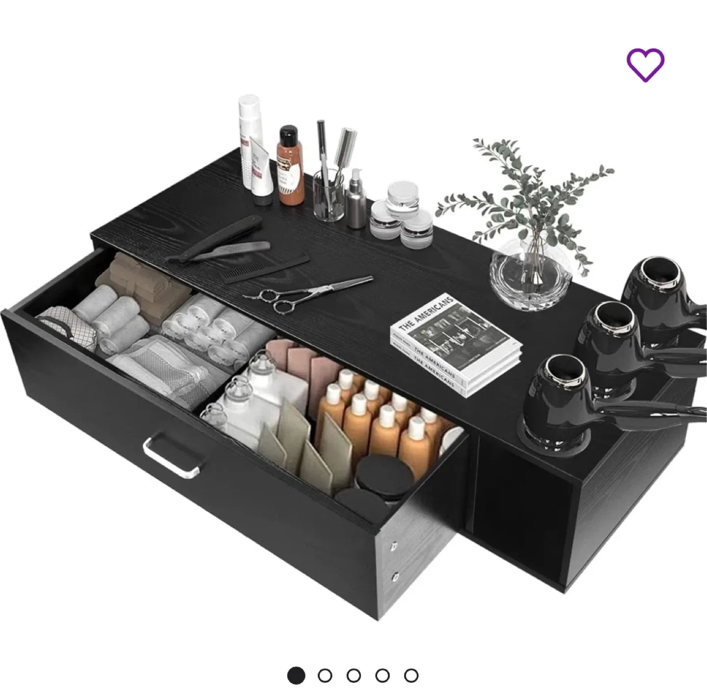 Black Salon Tray with Mount Drawer & Cup Holders image indicator(2)