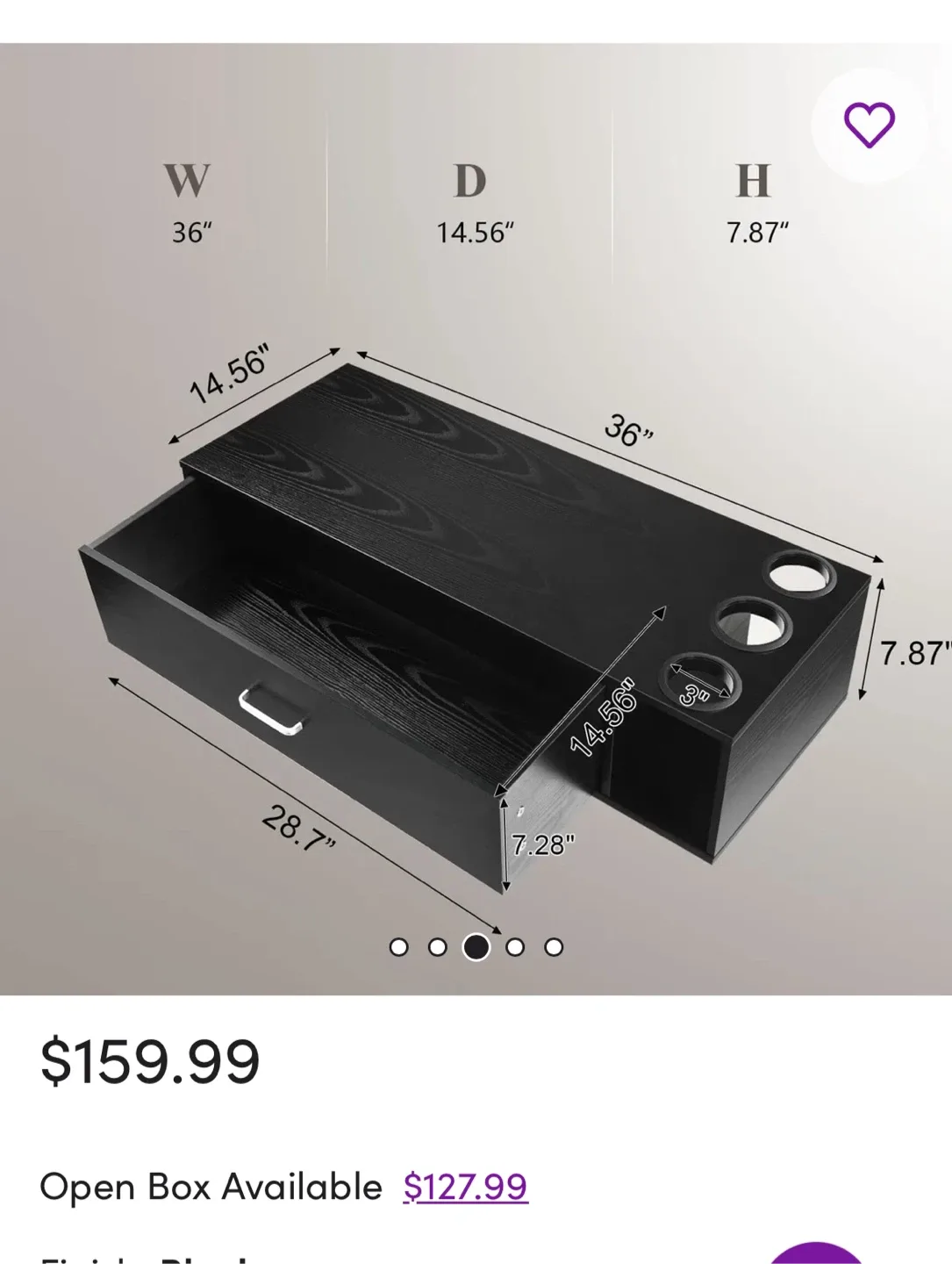 Black Salon Tray with Mount Drawer & Cup Holders