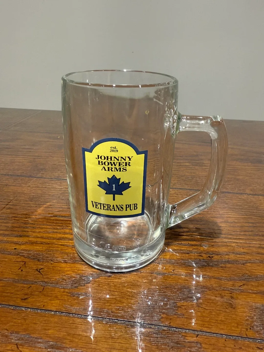 Johnny Bower Arms Veterans Pub Glass Mug