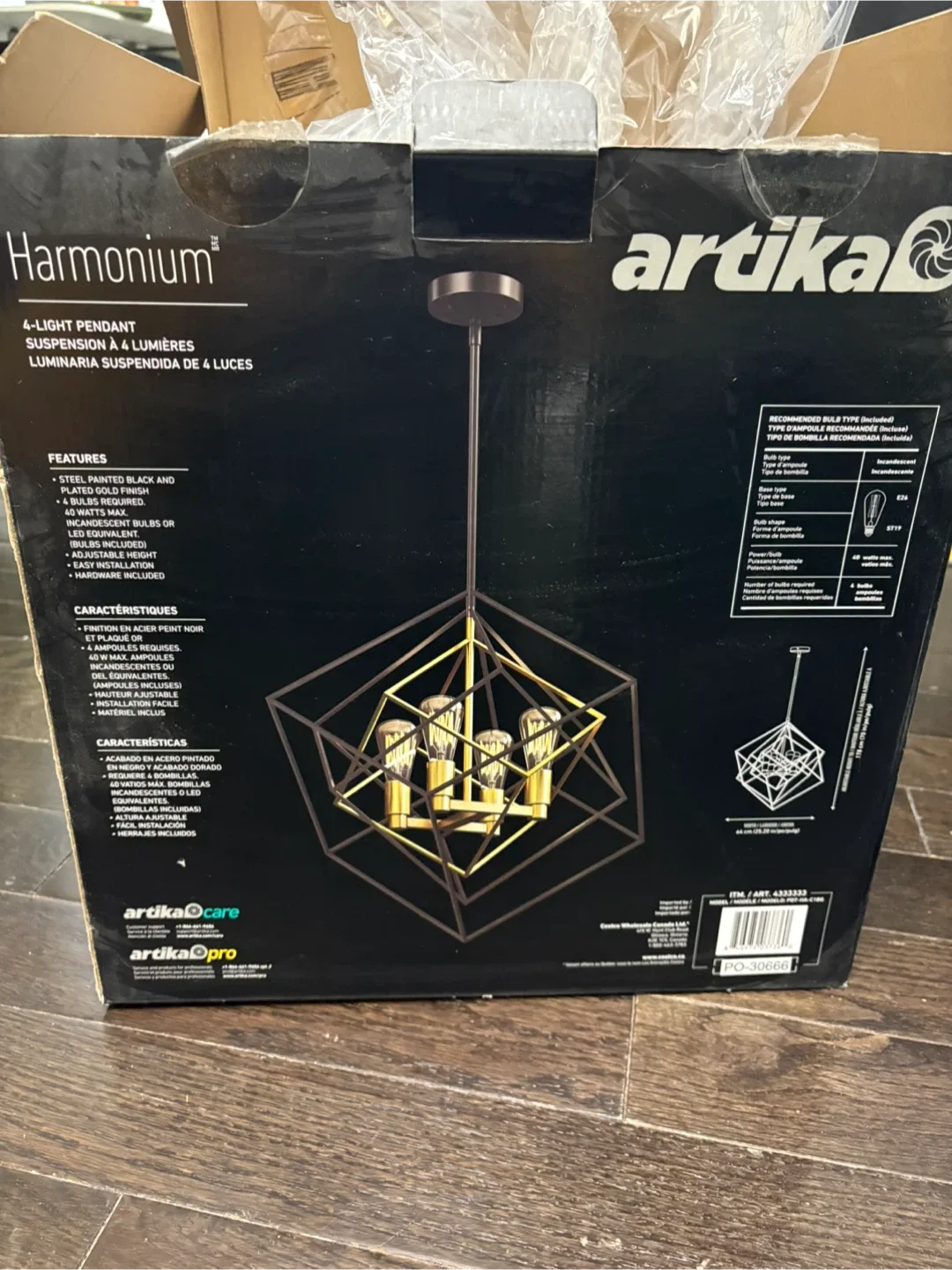 Artika Harmonium 4-Light Pendant - Black & Gold