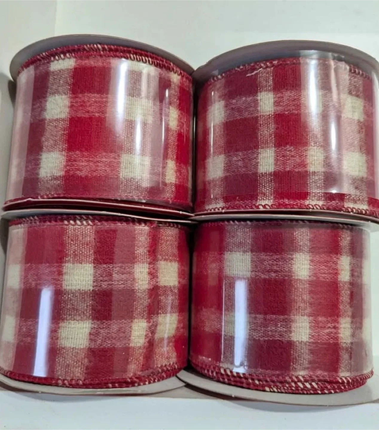 Red & Cream Plaid Ribbon Rolls (Set of 4)