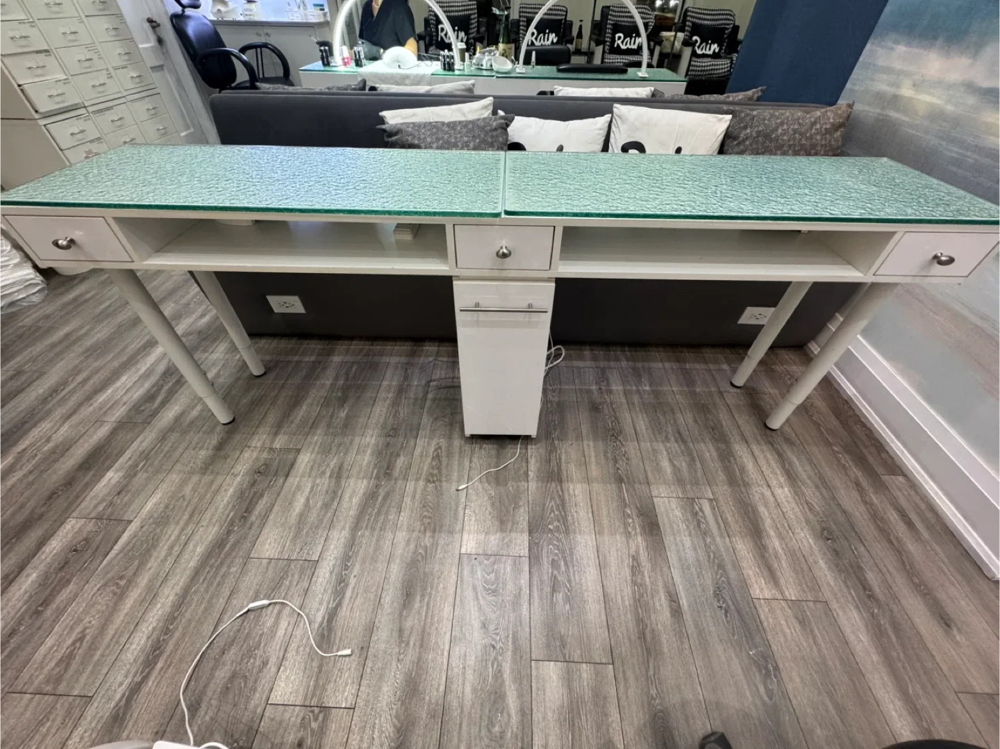 White Manicure Table with Glass Top
