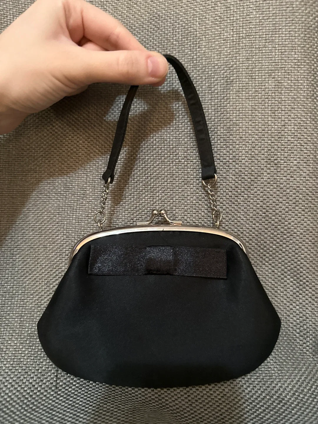 Black Satin Kisslock Evening Bag