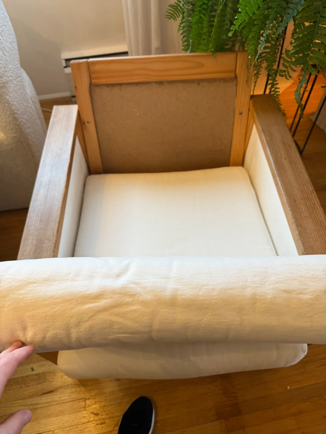 Wood Frame Armchair with White Cushions image indicator(6)