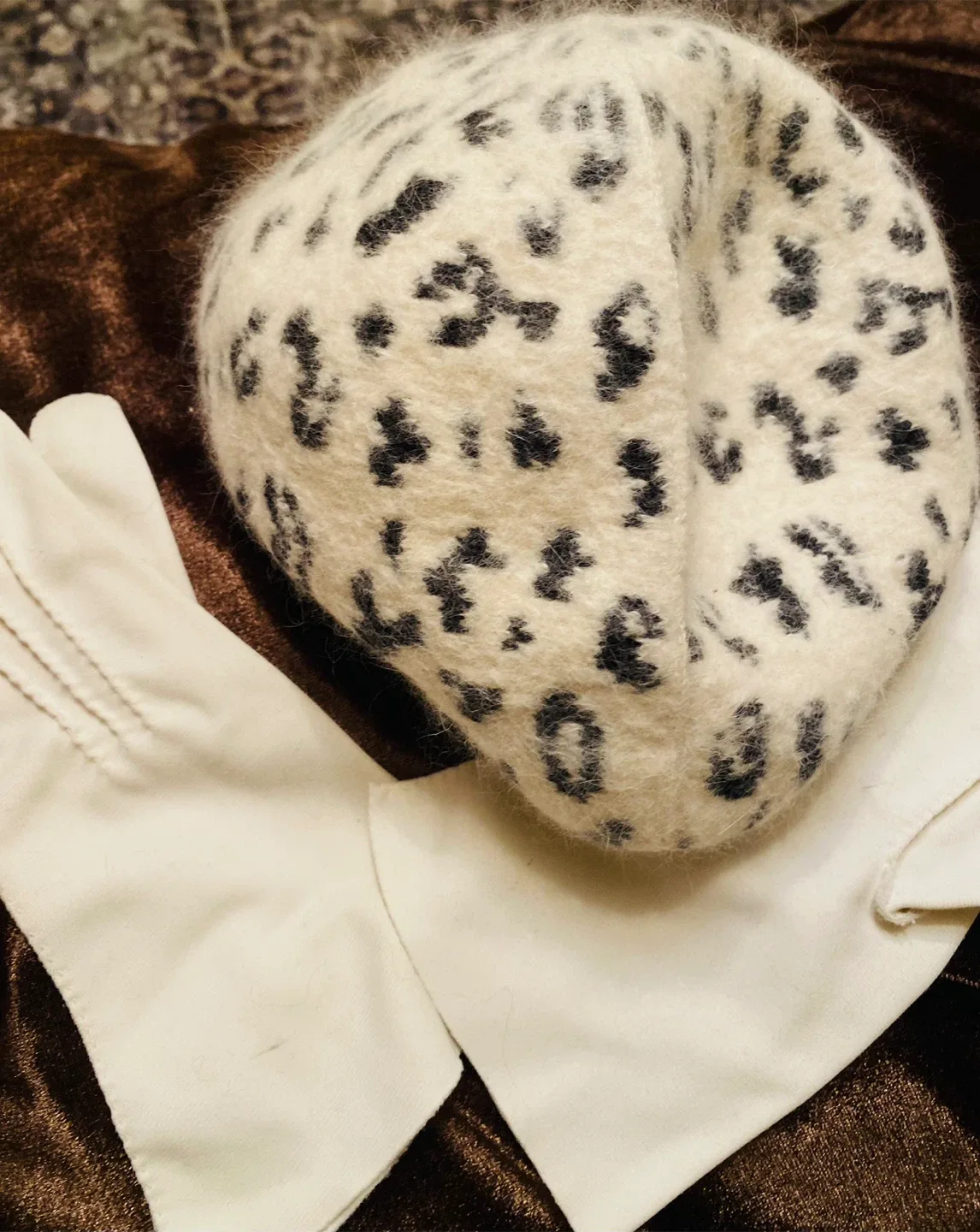 Angora & Acrylic Beret Hat&white gloves