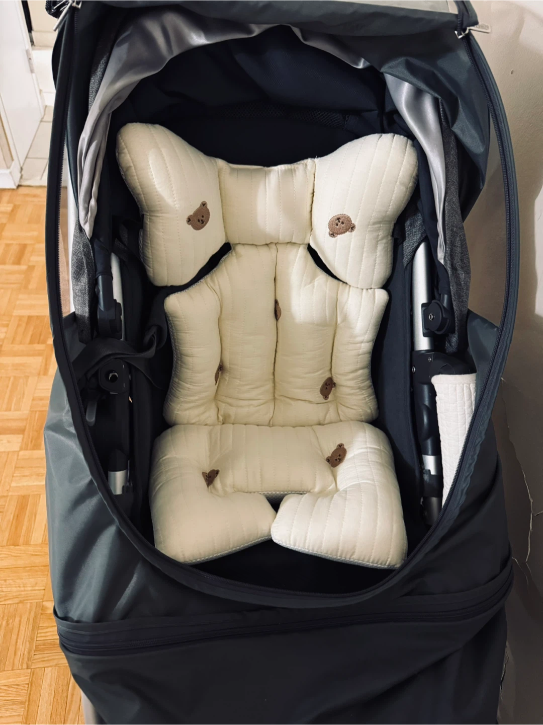 Stroller with Cream Bear Padded Insert