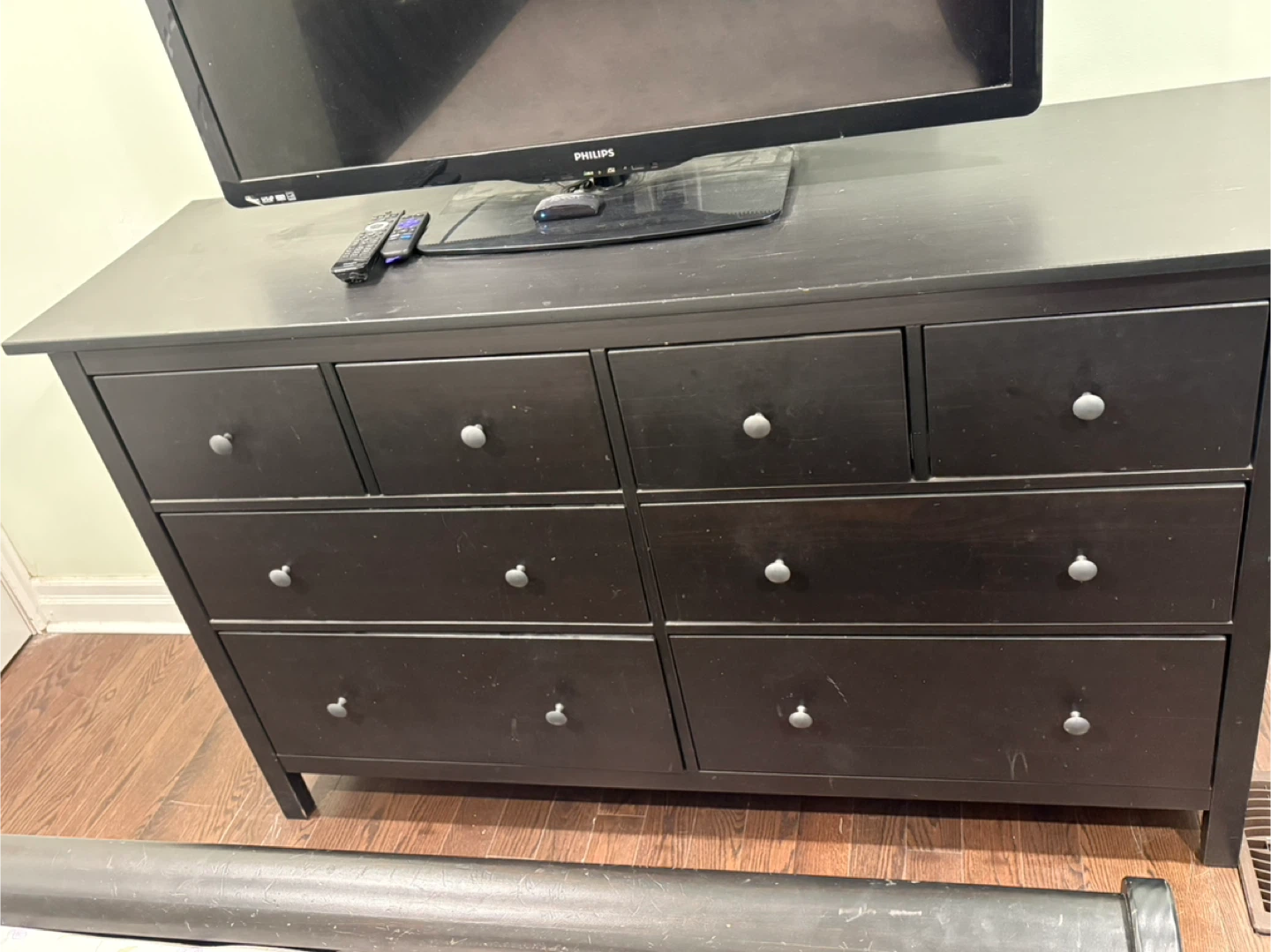 Black Wood Nightstand with Two Drawers