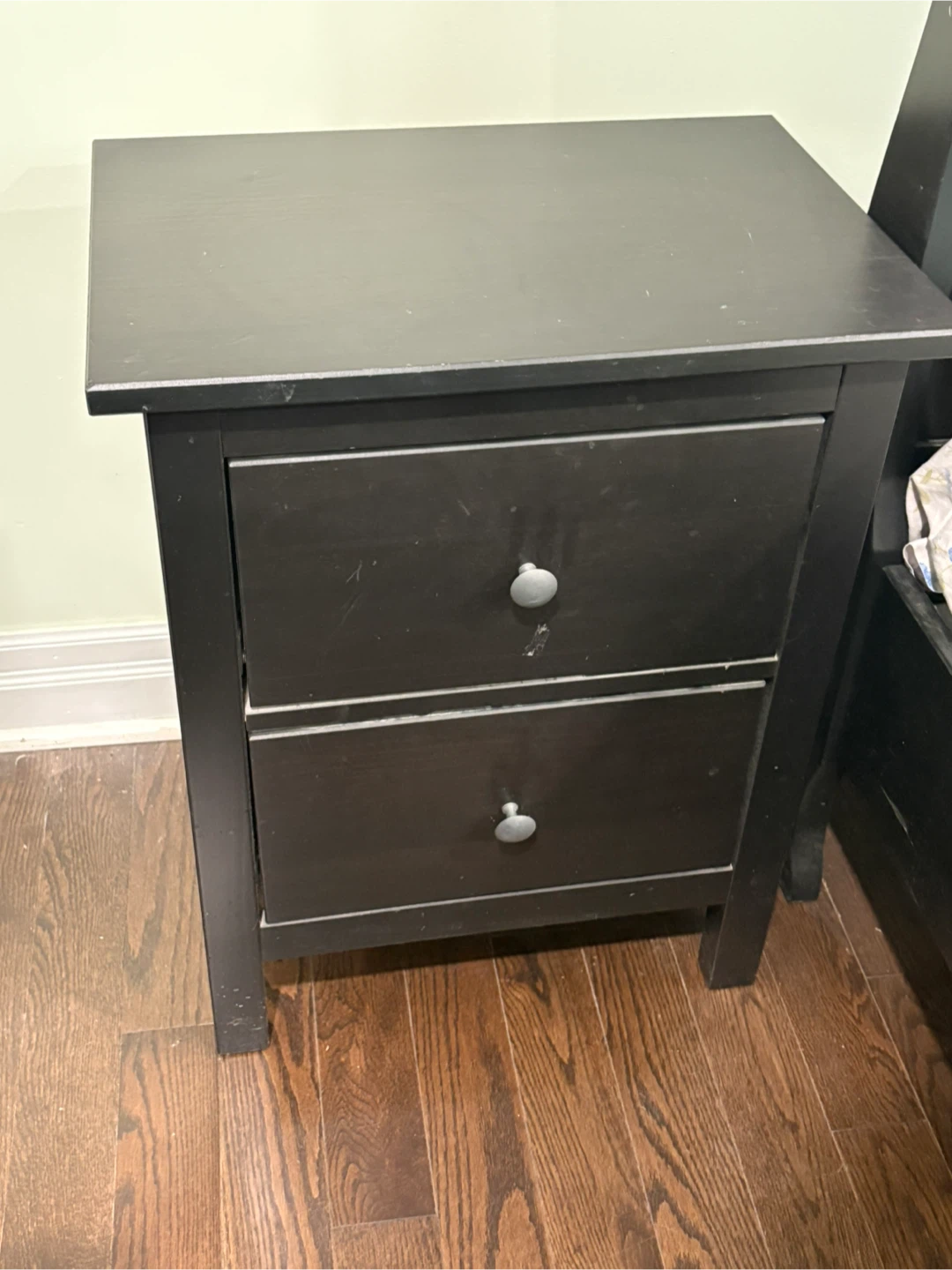 Black Wood Nightstand with Two Drawers - photo 3