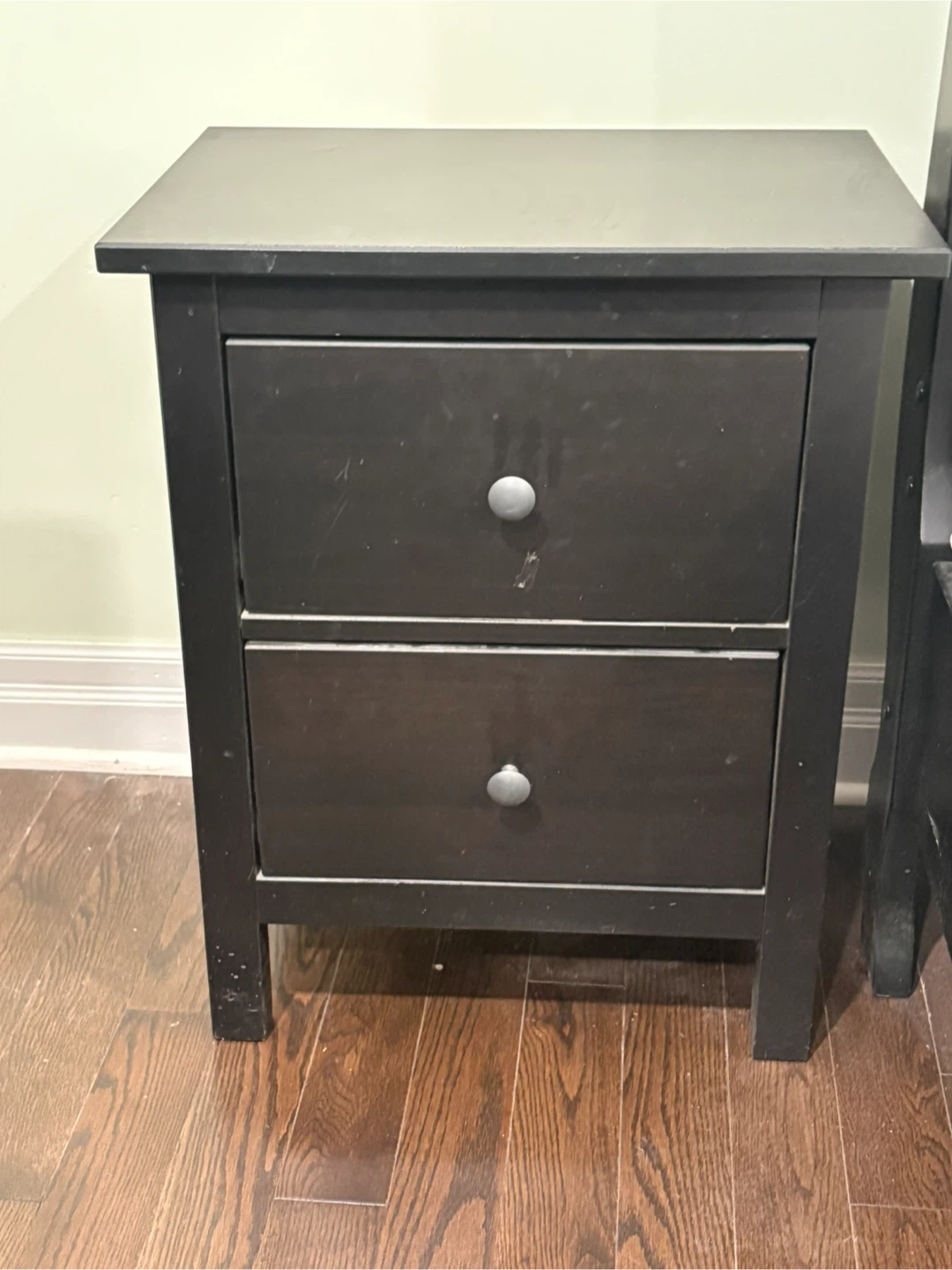 Black Wood Nightstand with Two Drawers - photo 2