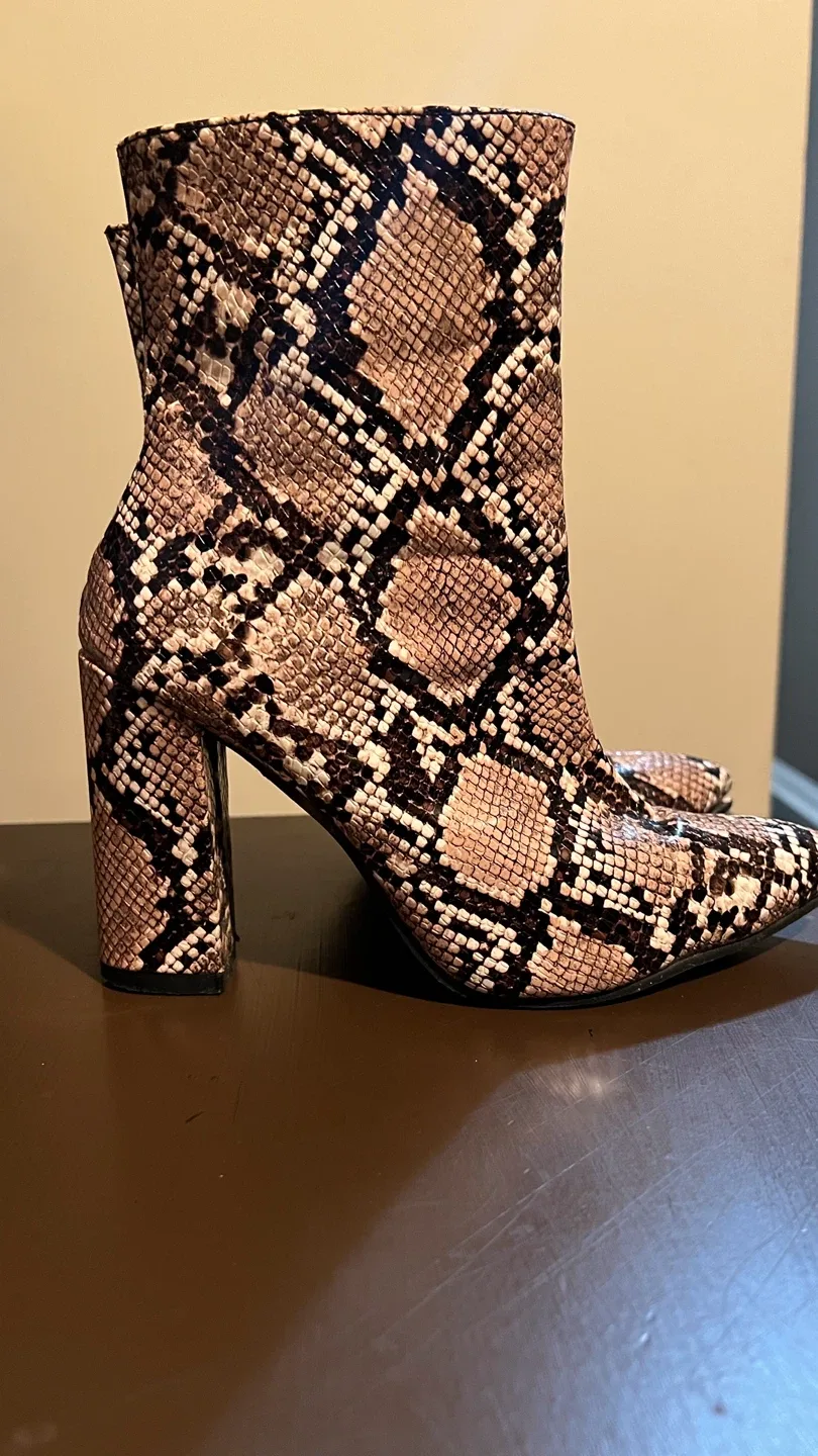 Snakeskin Print Ankle Boots - Size 35