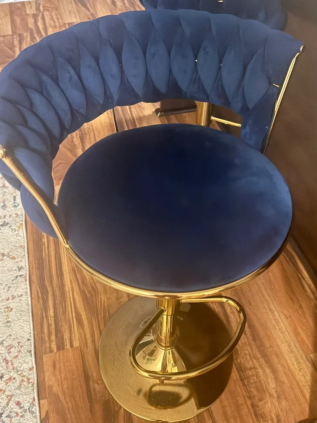 Navy Velvet & Gold Bar Stool