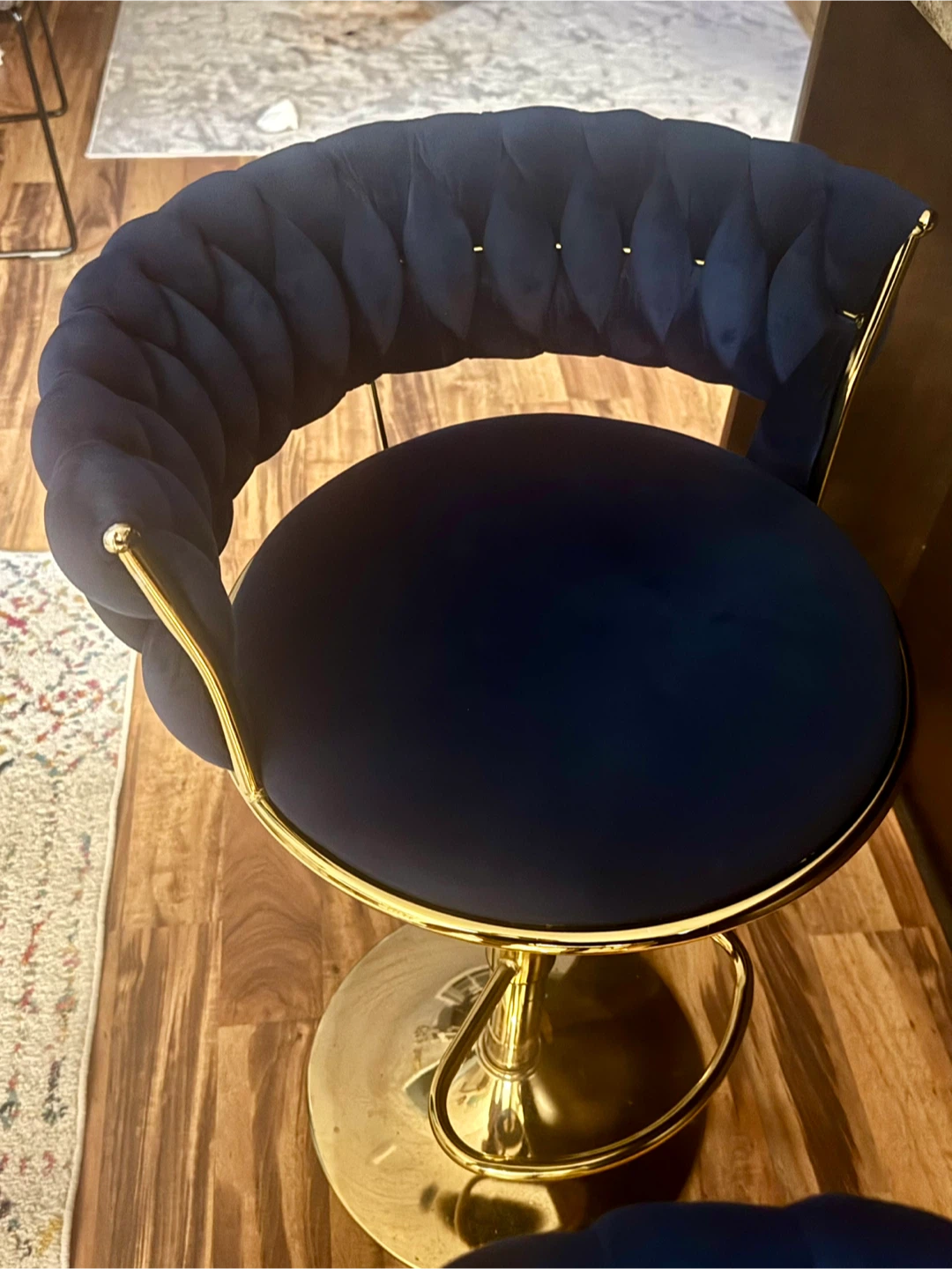 Navy Velvet & Gold Bar Stool - photo 2