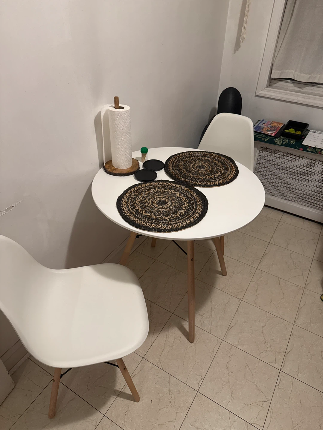 Round White Dining Table with 2 Chairs - photo 3
