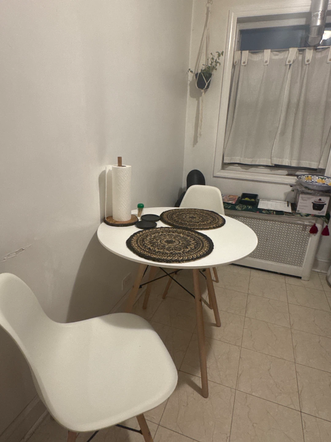 Round White Dining Table with 2 Chairs - photo 2