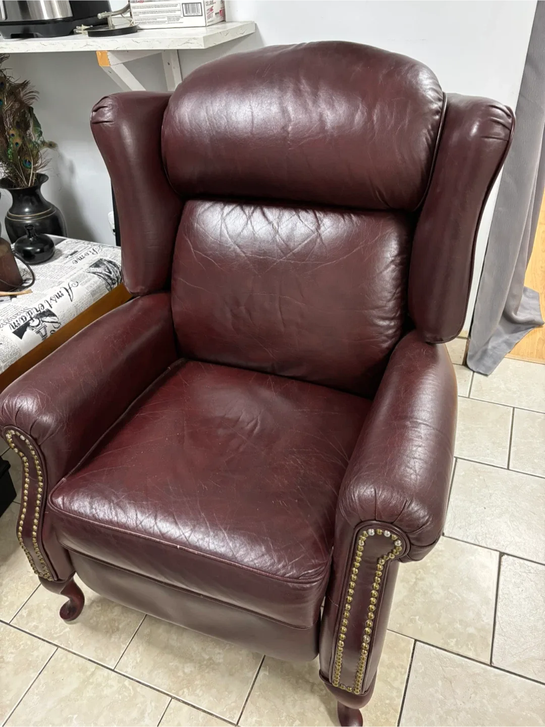 #cleanout Burgundy Leather Recliner Chair