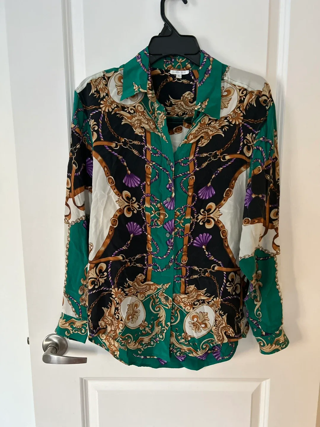 Silver Silk Button-Down Shirt, Size S