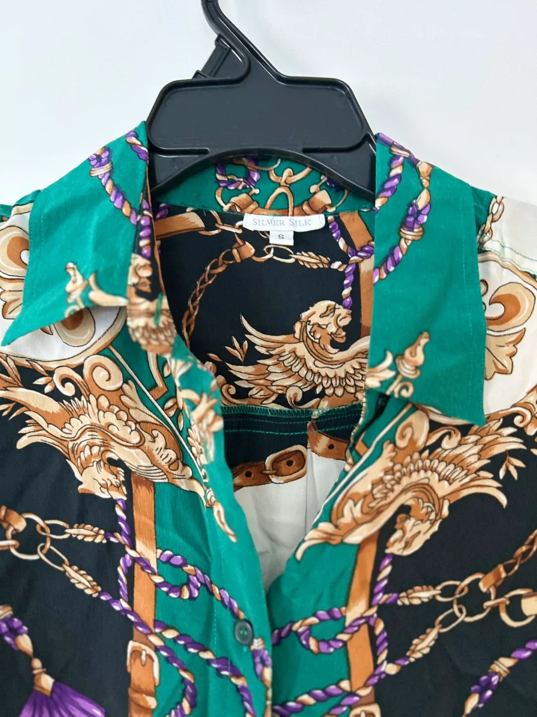 Silver Silk Button-Down Shirt, Size S image indicator(3)