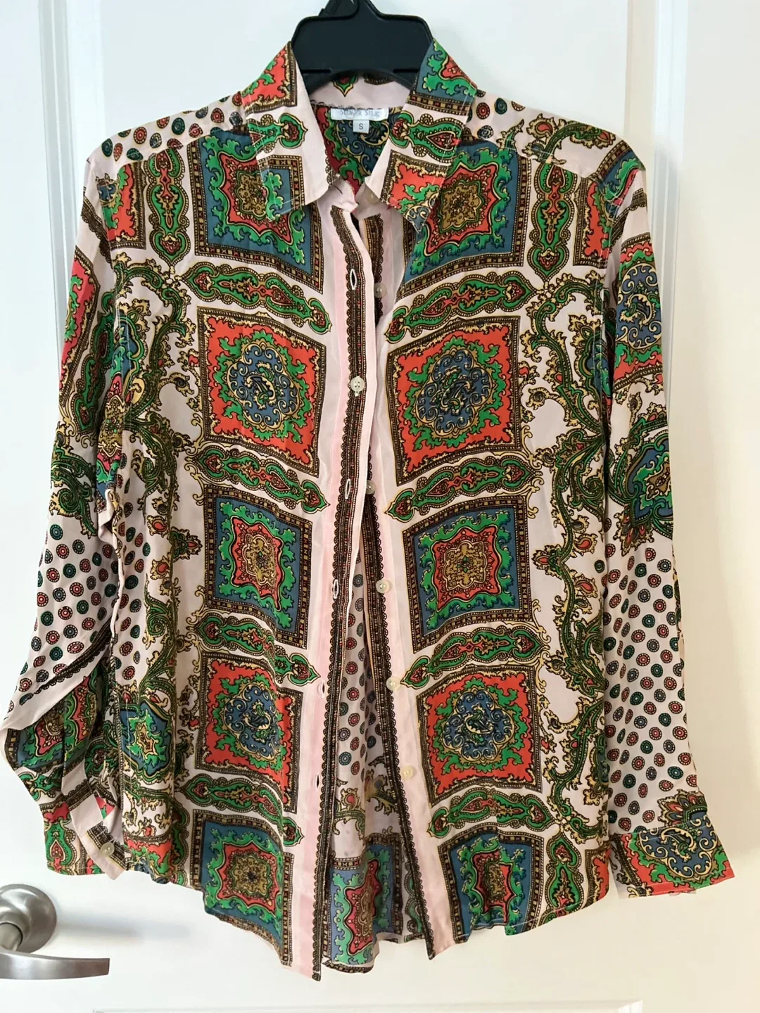 Silver Silk Button-Down Shirt, Size S image indicator(7)