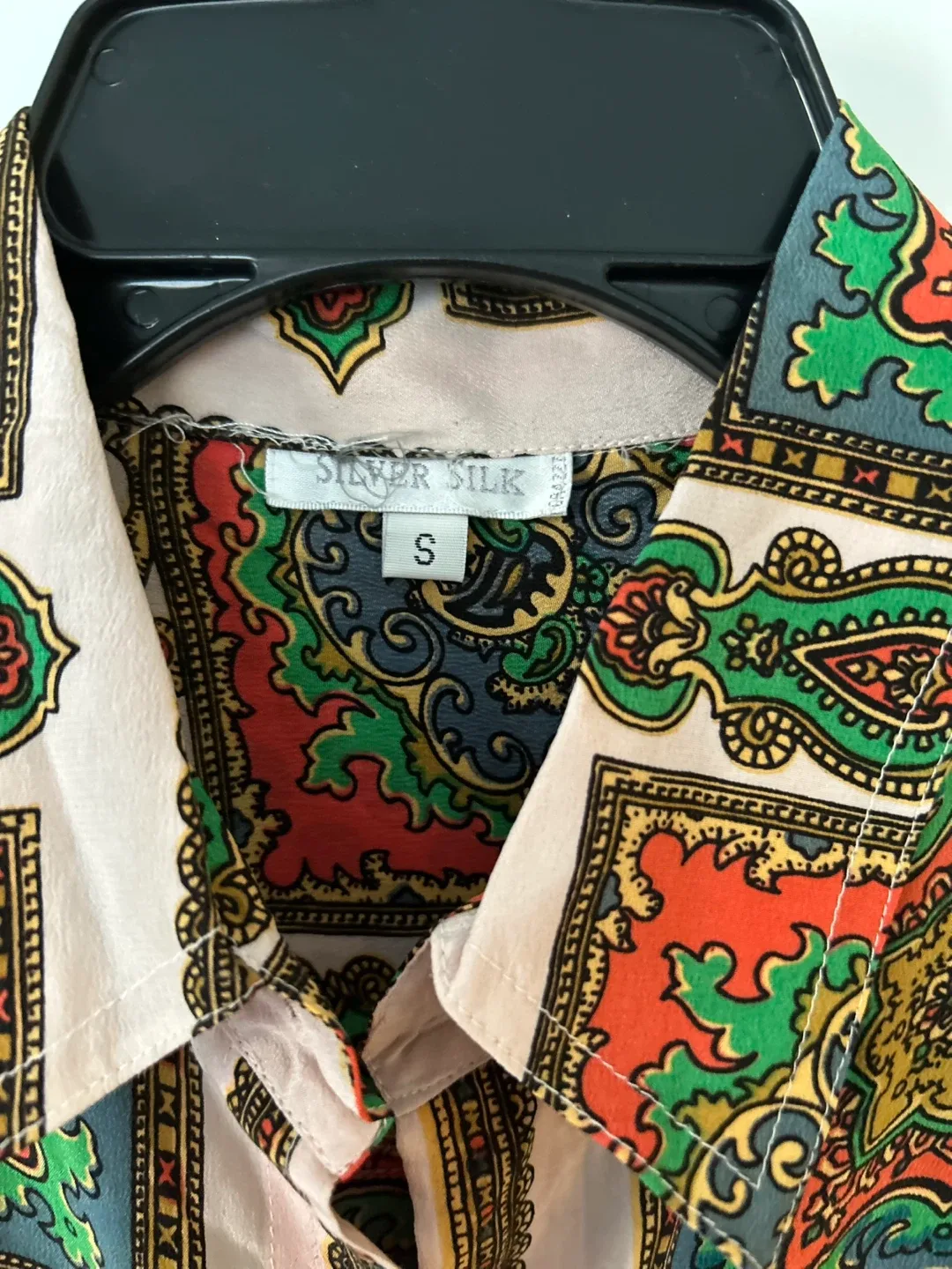 Silver Silk Button-Down Shirt, Size S image indicator(9)