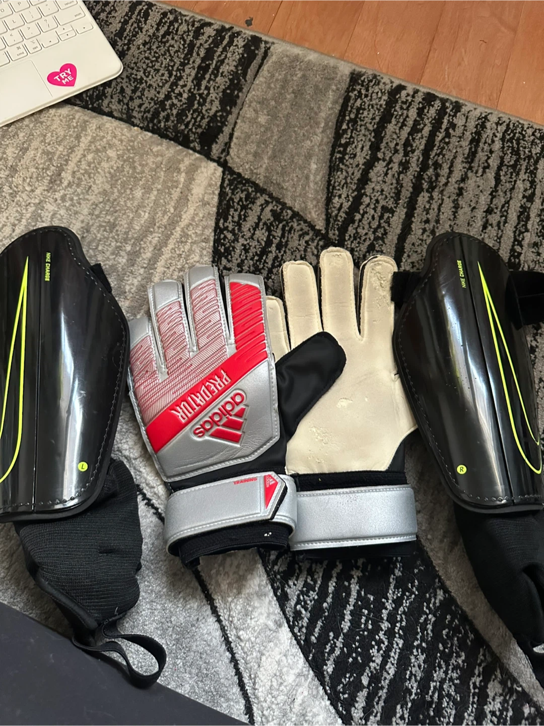 Nike Shin Guards & Adidas Predator Goalie Gloves