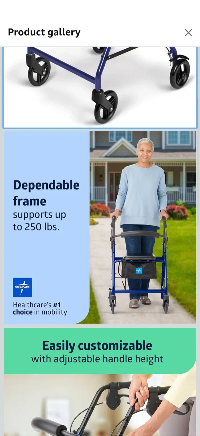 Medline Blue Rollator Walker with Seat & Storage image indicator(6)