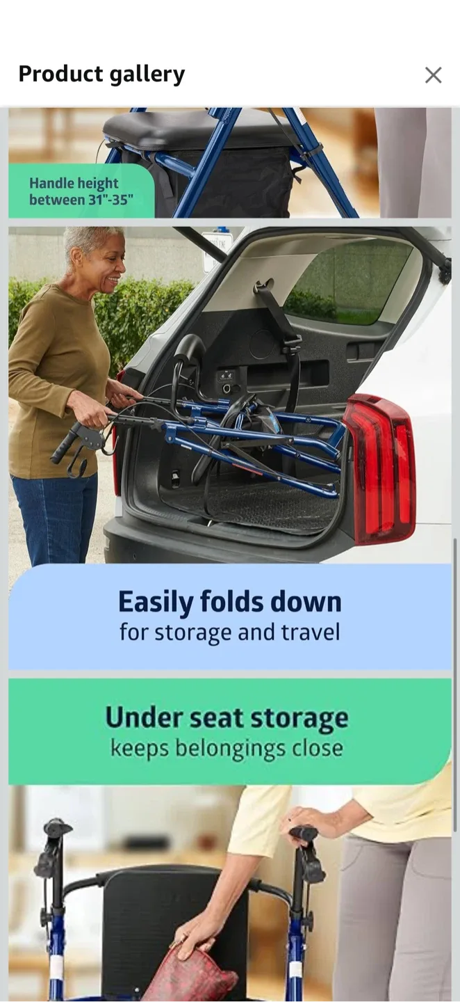 Medline Blue Rollator Walker with Seat & Storage image indicator(4)