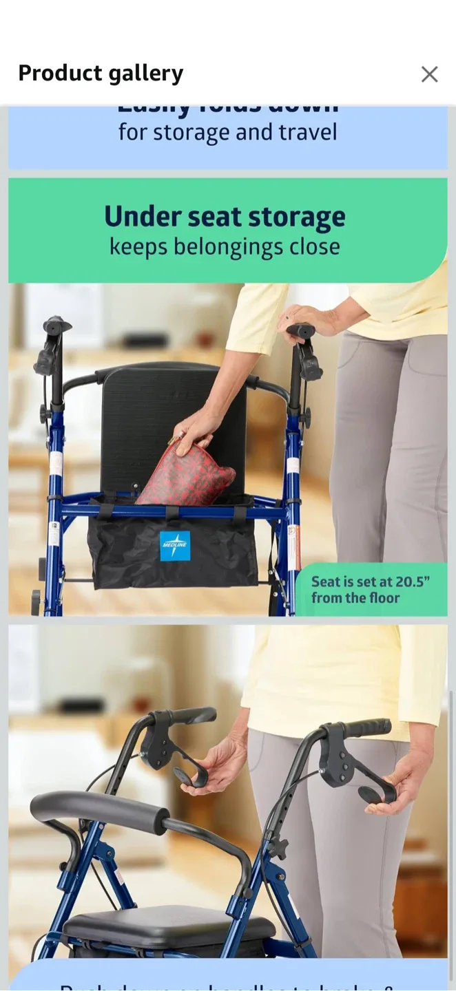 Medline Blue Rollator Walker with Seat & Storage image indicator(3)