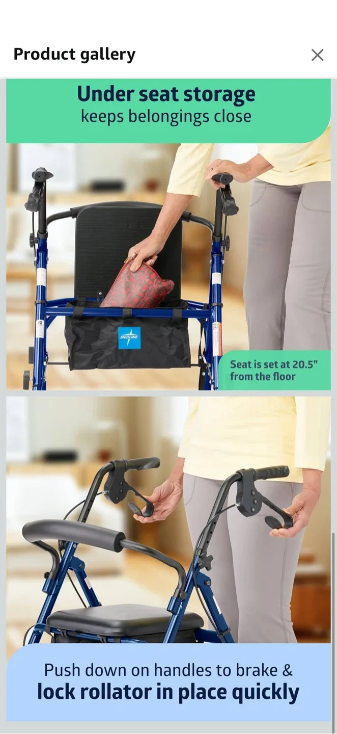 Medline Blue Rollator Walker with Seat & Storage image indicator(2)