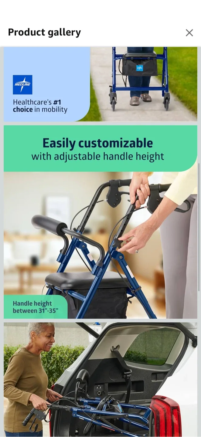 Medline Blue Rollator Walker with Seat & Storage image indicator(5)