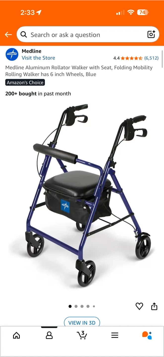 Medline Blue Rollator Walker with Seat & Storage image indicator(7)