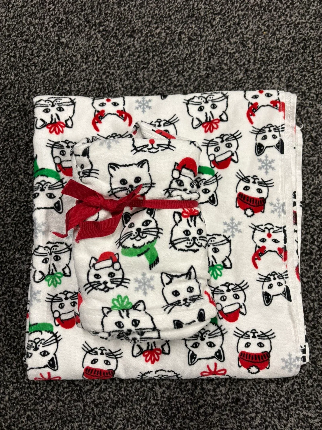 Cat Christmas Print Towel Set - New