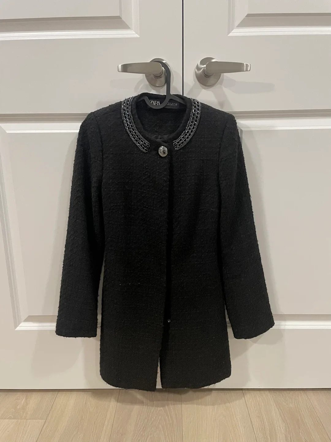 Zara XS Black Tweed Coat