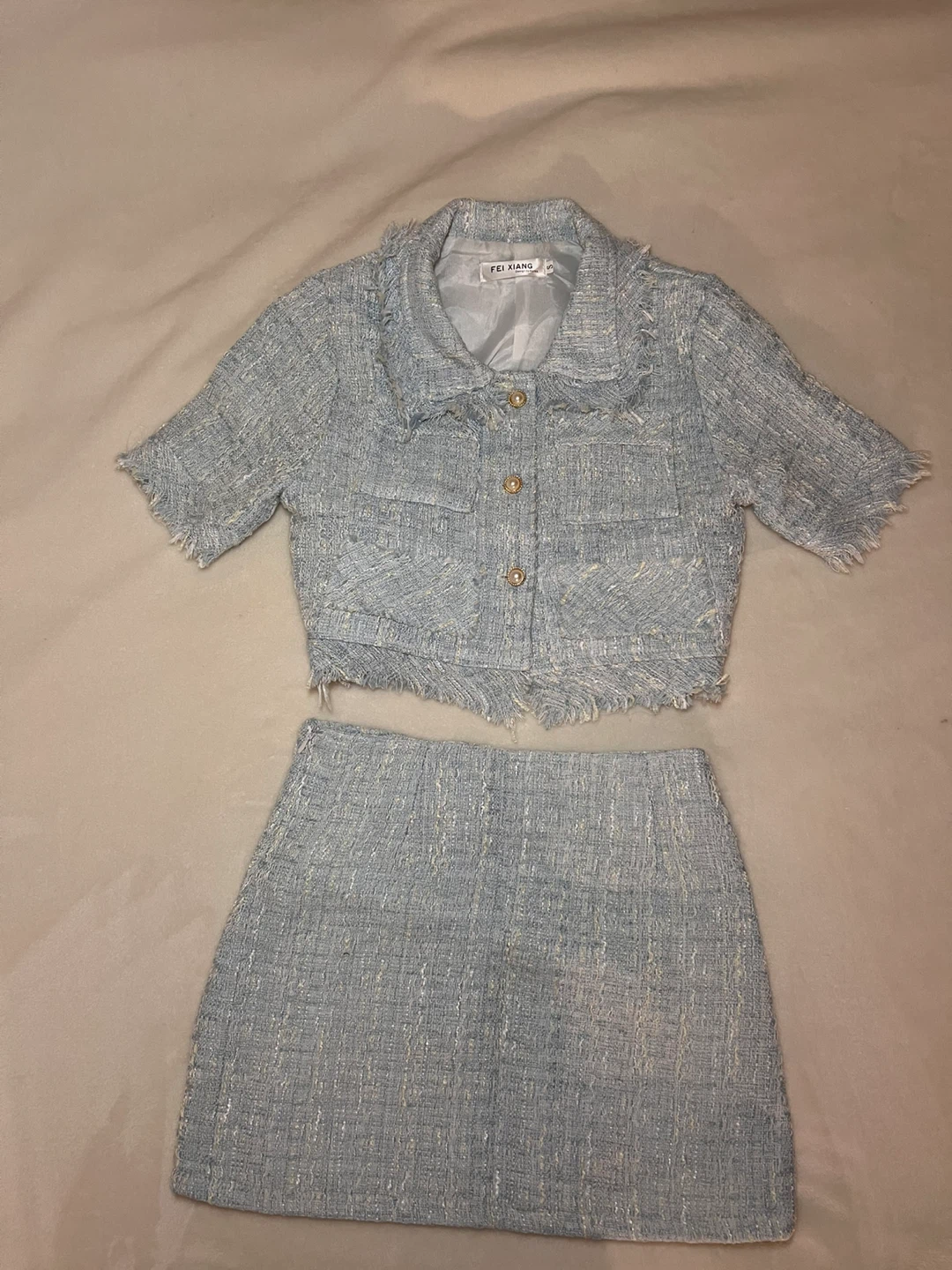 Tweed Skirt Set - Blue