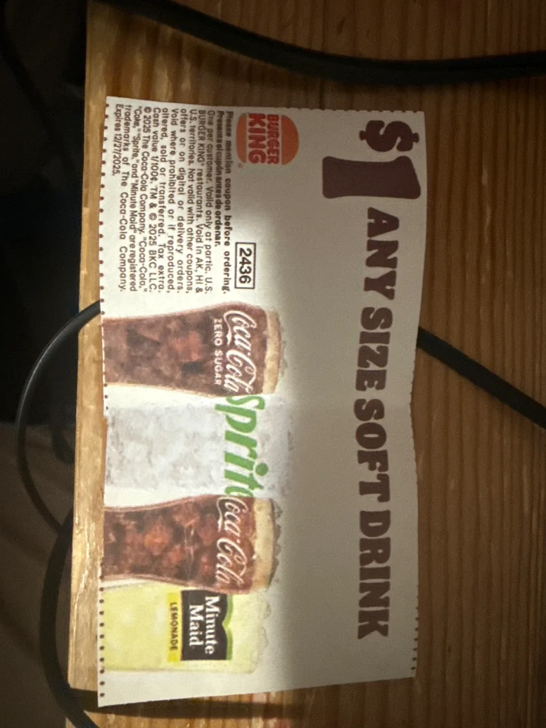 1 dollar soft drink Burger King coupon #cleanout