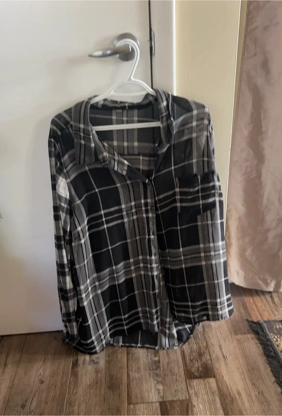 Black & Grey Plaid Sheer Dressy Shirt