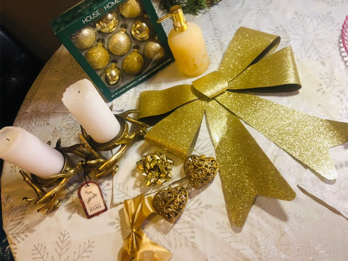 Christmas Gold Decor Lot: Homesense Candle & NEW Soap  #Cleanout