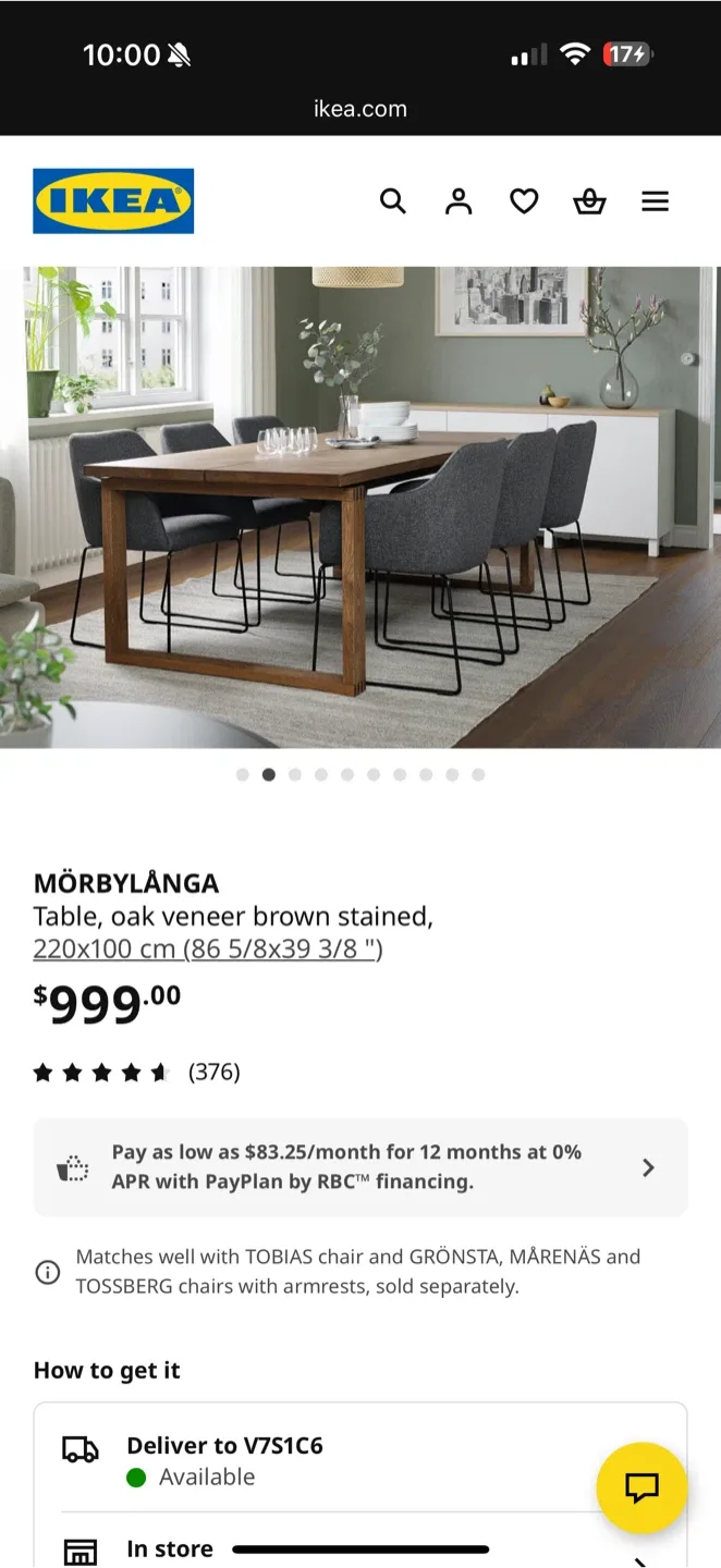 IKEA MÖRBYLÅNGA Oak Veneer Dining Table