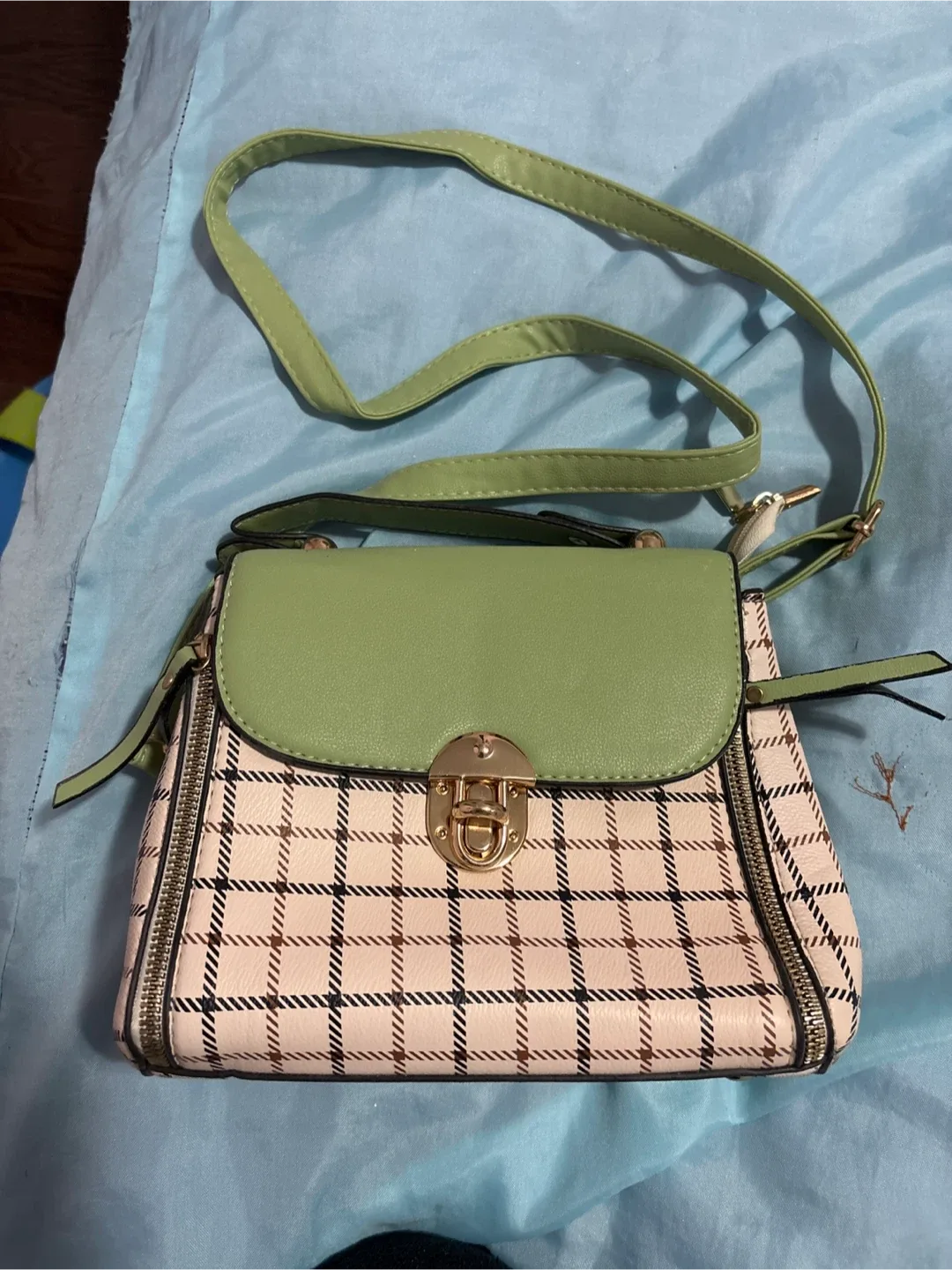 Green & Plaid Crossbody Bag